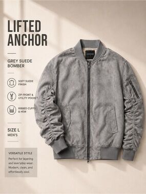 Lifted Anchor Grey Suede like Bomber Jacket Size L